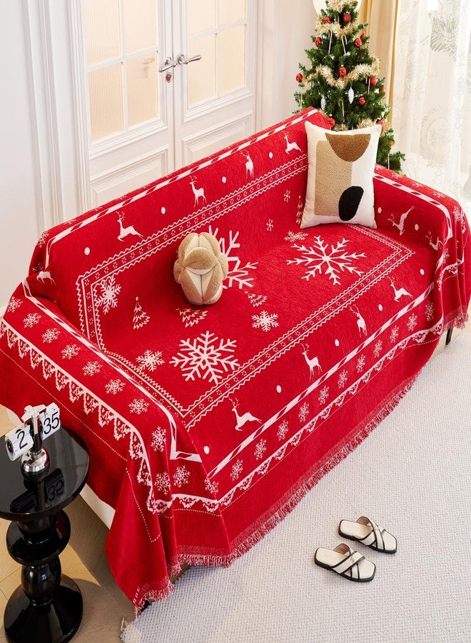EVENHUG Christmas Theme Sofa Covers with Tassels Reversible Couch Cover for Pets Dogs Christmas Home Decoration Sofa Slipcover for 2-3 Cushion Couch Washable Chenille Couch Protector (71" X118") - Image 5